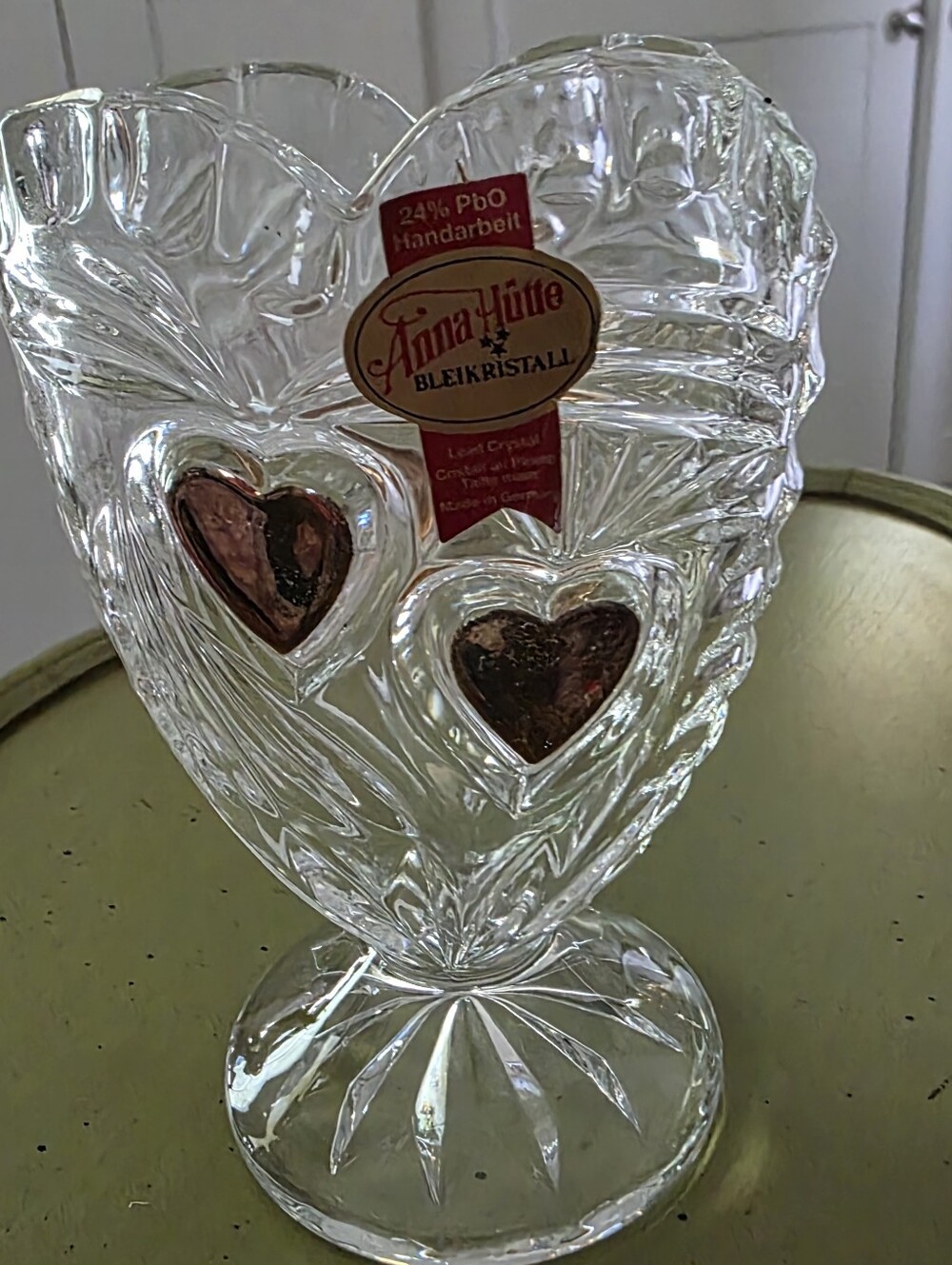 Anna Hütte Bleikristall Heart Crystal Vase - Clear with Gold Accents